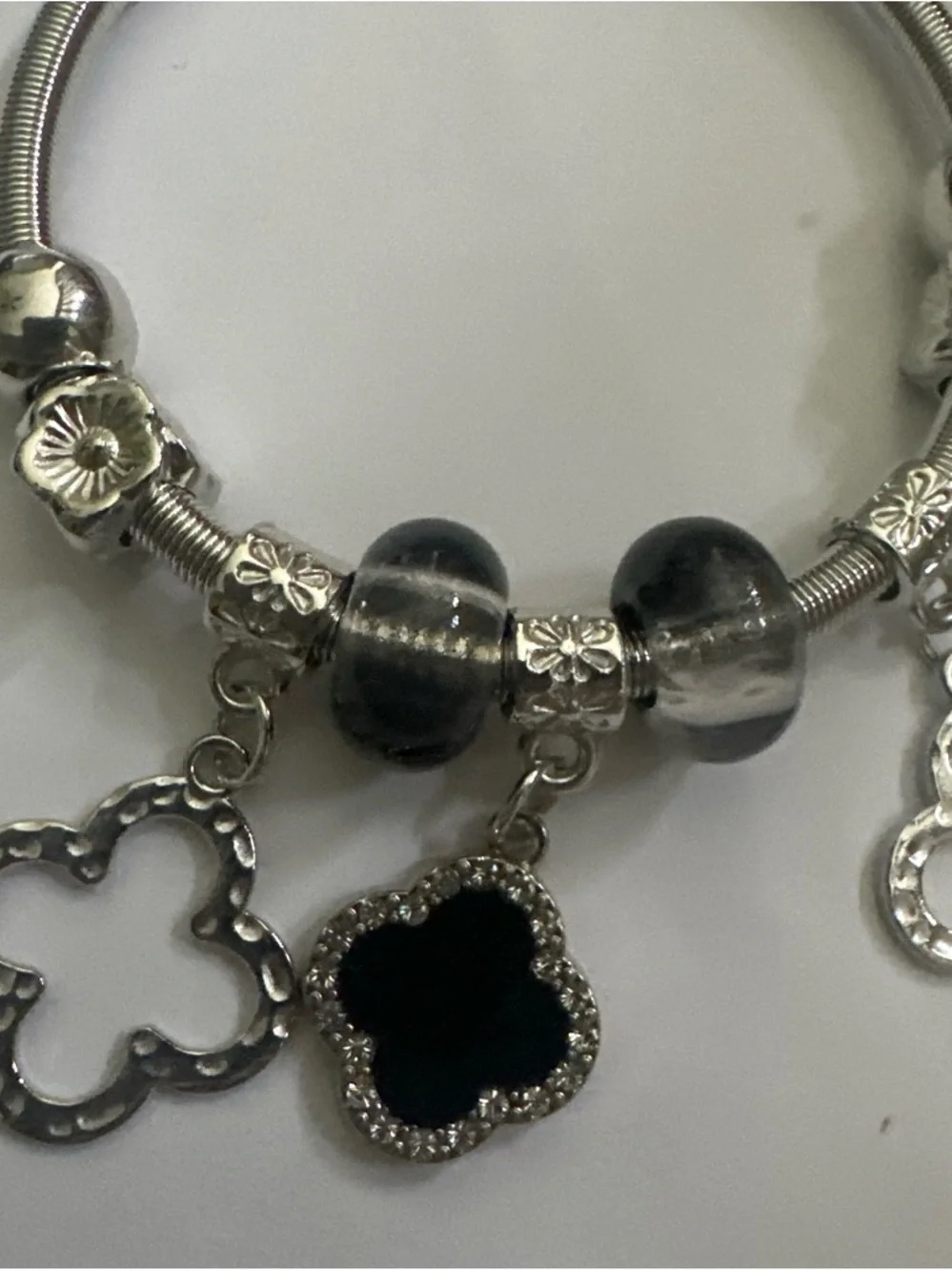 Nicole Silver-Tone Bracelet with Black and Clear Charms